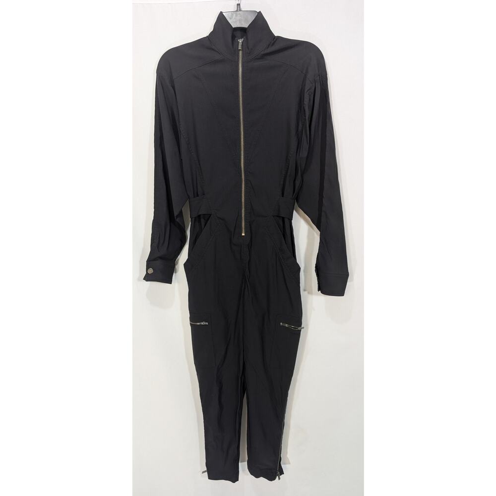 Athleta Lenox Black Long Sleeve Zip Utility Jumpsuit Women Size 0 Stretch